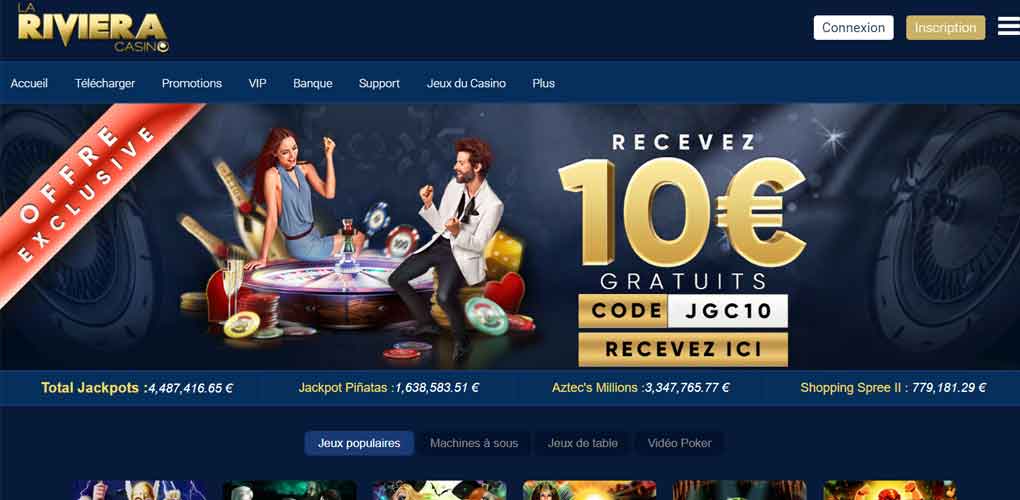 Bonus sans dépôt : 10 € gratuits sur La Riviera Casino